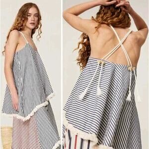 VICTORIA TOMAS Striped Layered Dress Cotton Size 40 US 8